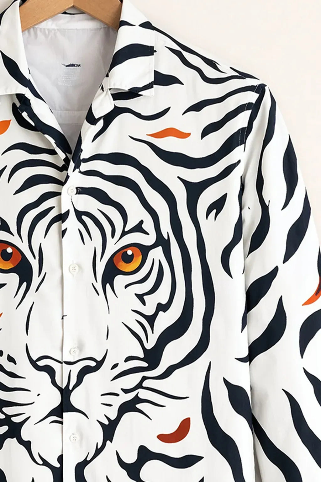 Spretix Men's Premium White Tiger Graphic Print Casual Full Sleeve Shirt