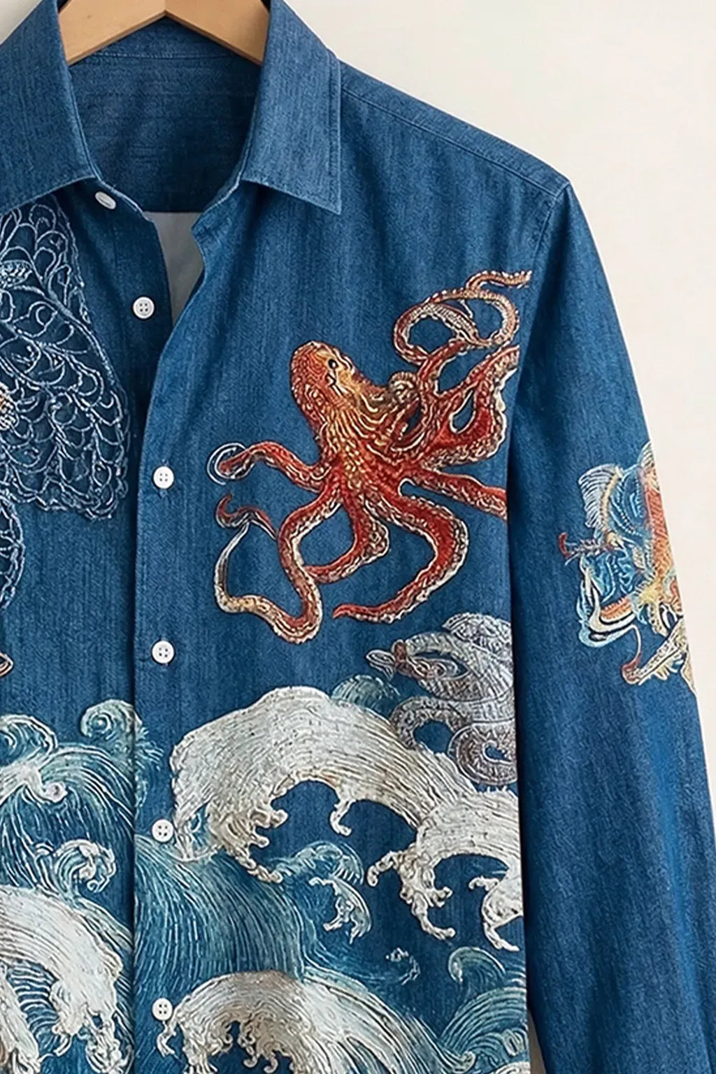 Spretix Men's Premium Ocean Octopus Graphic Casual Full Sleeve Shirt