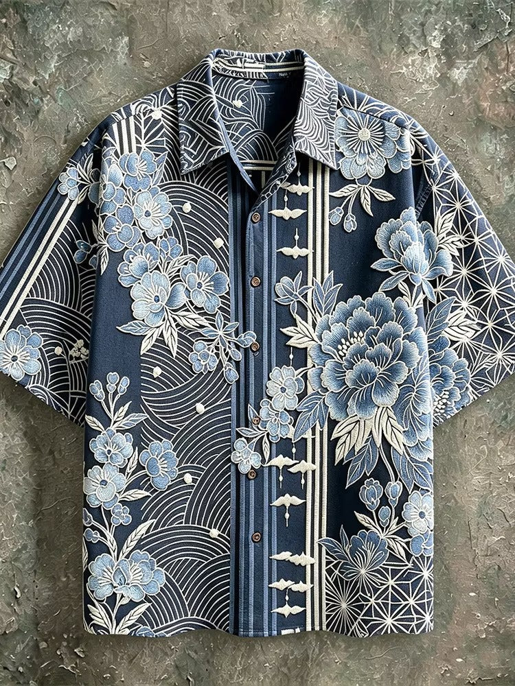 Spretix Premium Japanese Floral Art Printed Half Sleeve Casual Shirt for Men