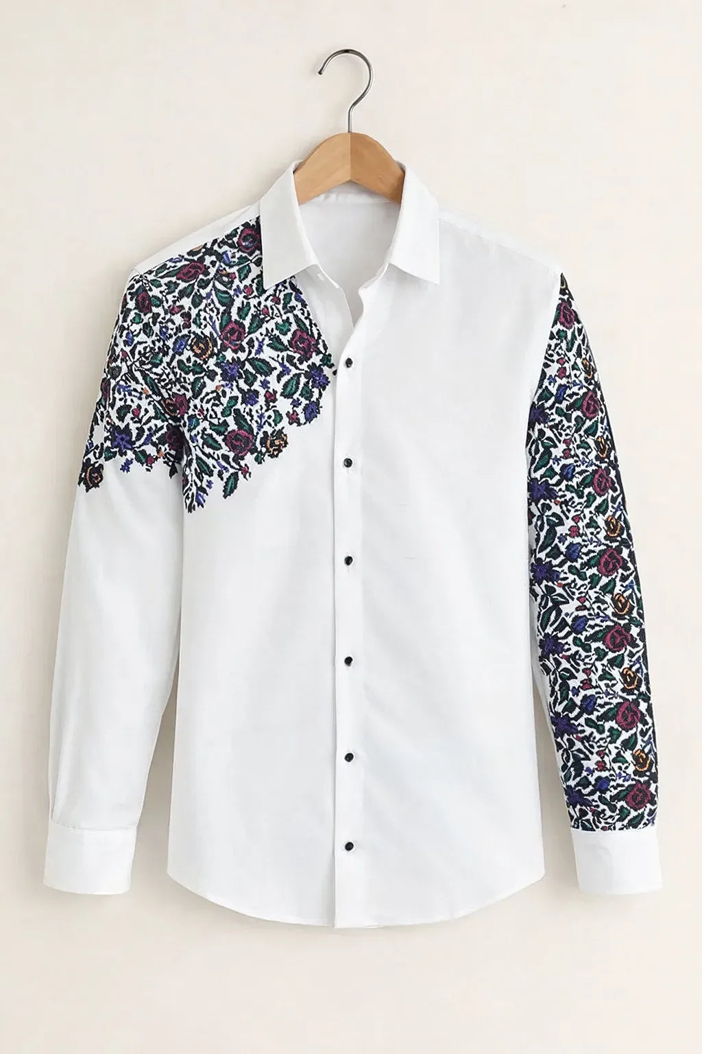 Spretix Men's Premium Floral Embroidered Casual Full Sleeve Shirt