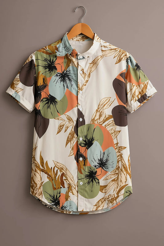 Spretix Men's Premium Tropical Abstract Floral Camp Collar Half Sleeve Shirt