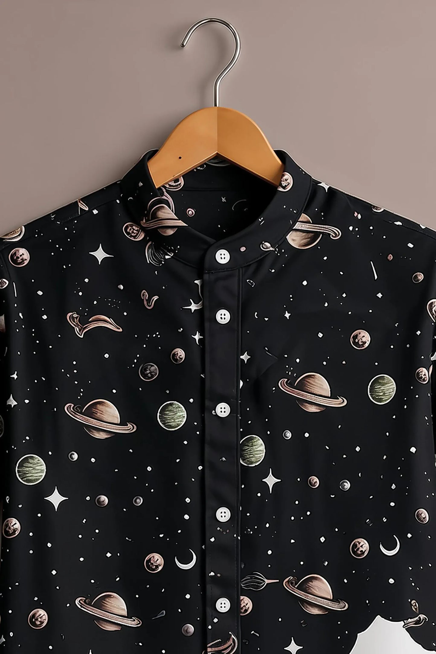 Spretix Men's Premium Galaxy Astronaut Print Mandarin Collar Half Sleeve Shirt