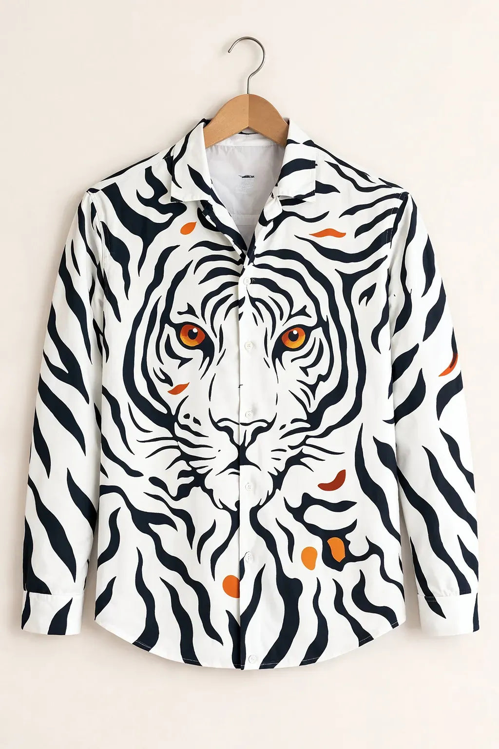 Spretix Men's Premium White Tiger Graphic Print Casual Full Sleeve Shirt