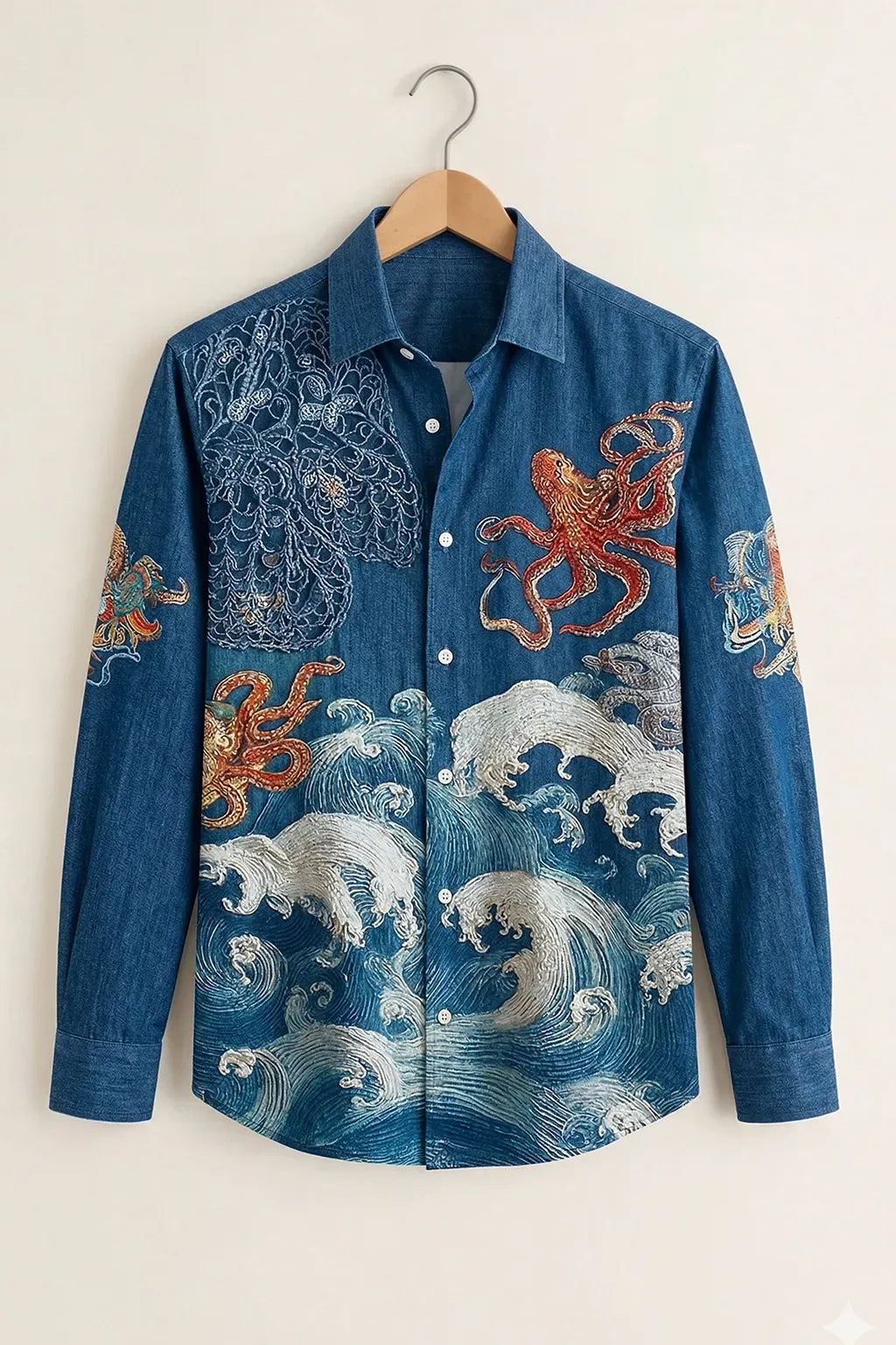 Spretix Men's Premium Ocean Octopus Graphic Casual Full Sleeve Shirt