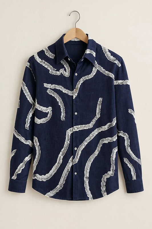 Spretix Men's Premium Abstract Embroidered Casual Full Sleeve Shirt