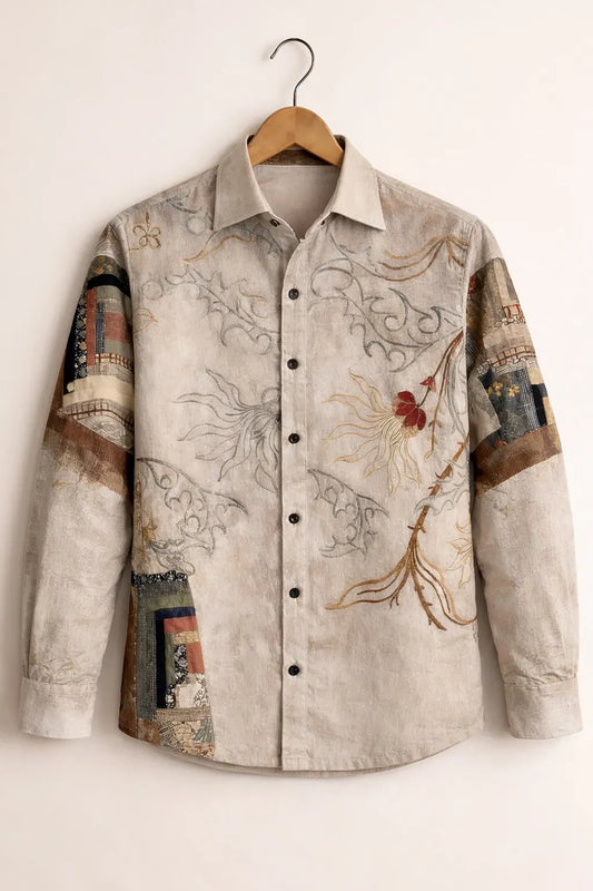 Spretix Vintage Floral Patchwork Printed Long Sleeve Casual Shirt for Men