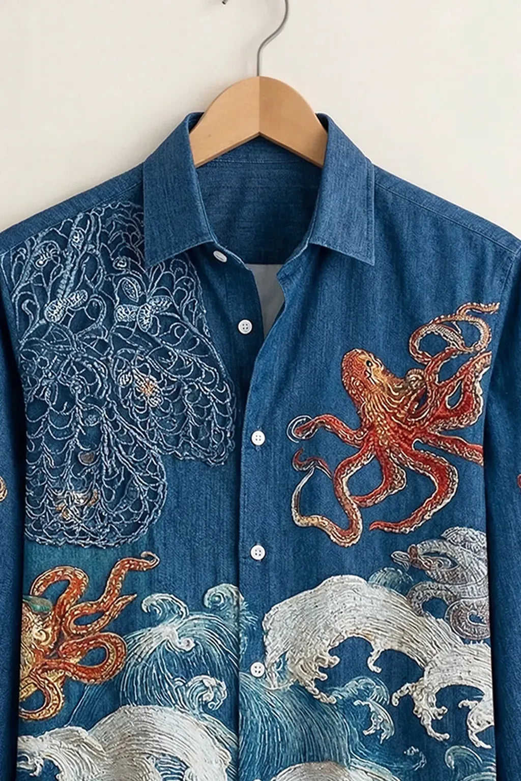Spretix Men's Premium Ocean Octopus Graphic Casual Full Sleeve Shirt